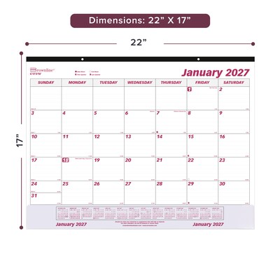 2027 Brownline 22 x 17 Monthly Desk Pad Calendar, White/Burgundy (C1731V-27)