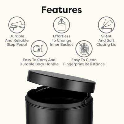 Nine Stars Stainless Steel Step Trash Can, 1.3 Gallon, Black (SOT-5-1MB)