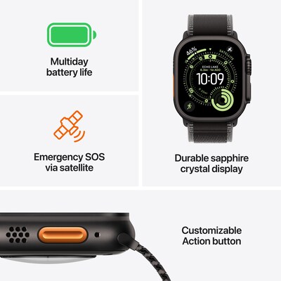 Apple Watch Ultra 3 GPS + Cellular Smartwatch, 49mm, Black Titanium Case with Black Alpine Loop, Small (MF0Q4LW/A)
