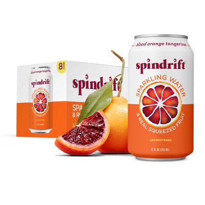 Spindrift Blood Orange Tangerine Flavored Sparkling Seltzer Water, 12 oz., 24 Cans/Carton (SDR14220)