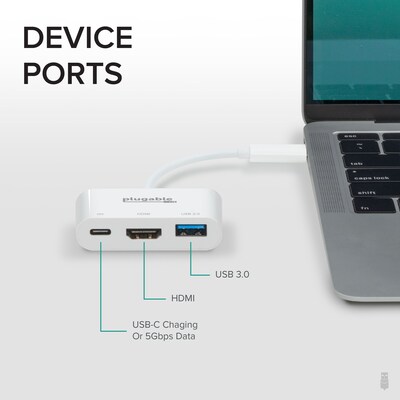 Plugable Mini Dock USB-C to HDMI/USB 3.0/USB-C Audio/Video Adapter, Male to Female/Female, White (USBC-MD103)