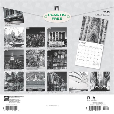 2025 BrownTrout New York City Black & White 12 x 12 Monthly Square Wall Calendar (9781975475420)
