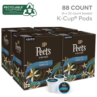 Peets Coffee Vanilla Coffee, Keurig K-Cup Pod, Light Roast, 88/Carton (5000376697CT)