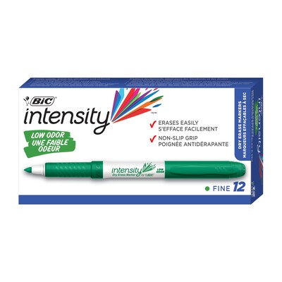 BIC Intensity Dry Erase Markers, Fine Tip, Green, 12/Pack (GDE11GRN)