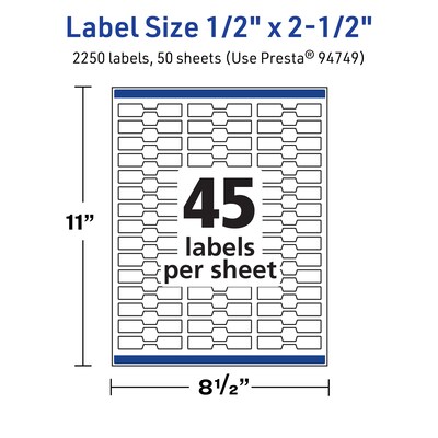 Avery TrueBlock Laser/Inkjet Decorative Edge Multipurpose Labels, 0.5" x 2.5", White, 2250/Box (94749)