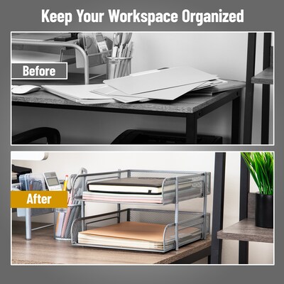 Mind Reader Metal Mesh Front Loading Stackable Letter Tray, Letter/Legal Size, Silver (CSTACK2-SIL)