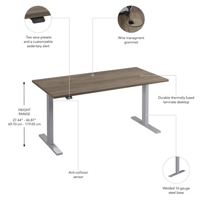 Bush Business Furniture Move 60 Series 60"W Electric Height Adjustable Standing Desk, Modern Hickory/Cool Gray (M6S6030MHSK)