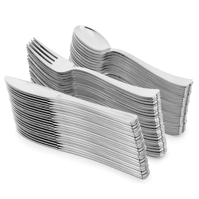 Round Elama Plastic Dinnerware Set, White/Silver, 150 Piece (935124339M)