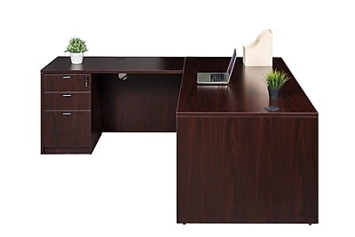Boss Office Products 71W L-Shaped Executive Corner Desk with Box/Box/File Storage Pedestal, Mahogany (GROUPA10-M)