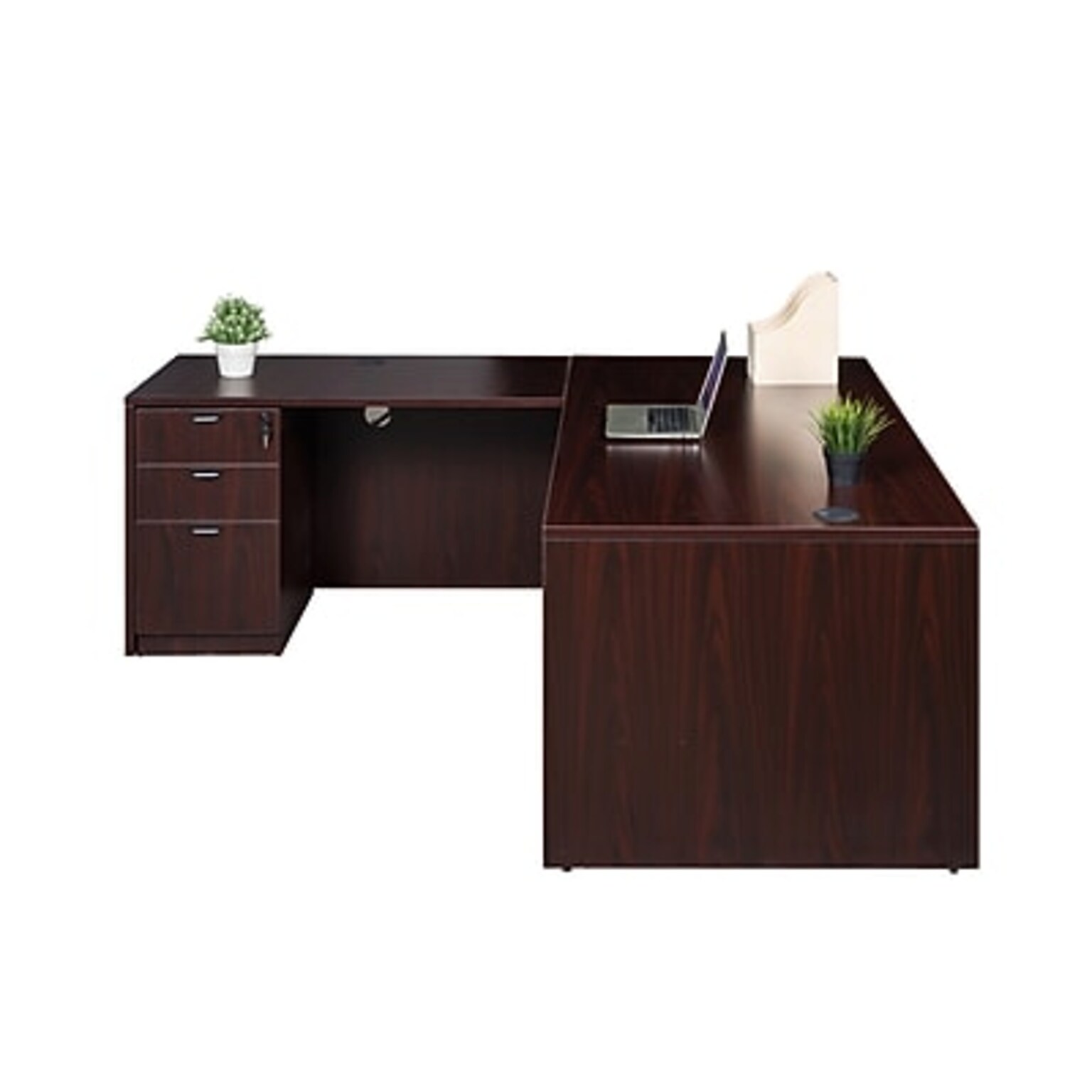 Boss Office Products 71W L-Shaped Executive Corner Desk with Box/Box/File Storage Pedestal, Mahogany (GROUPA10-M)