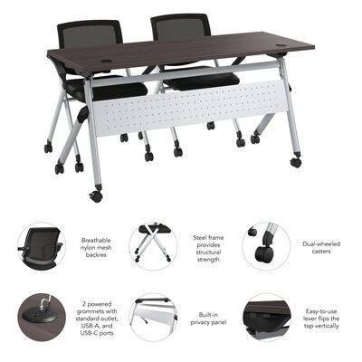 Bush Business Furniture Envision 60"W Foldable Training Room Table with 2 Chairs, Storm Gray (NVS005SG)