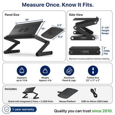 Uncaged Ergonomics WorkEZ Cool 16" Laptop Cooling Stand with 2 Fans, 3 USB Ports, Black (WECB)