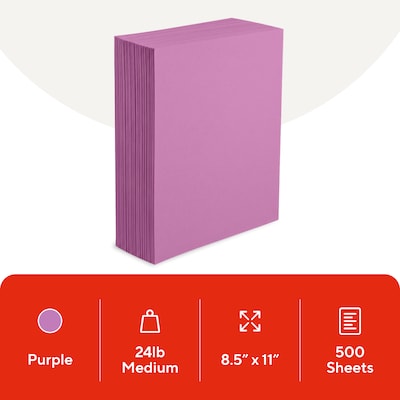 Staples Brights Multipurpose Paper, 24 lbs., 8.5 x 11, Purple, 500/Ream (20110)