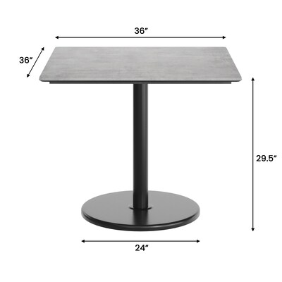 Flash Furniture Acadia Square Wooden Dining Table with Round Base, 36"D x 36"W, Gray Faux Concrete/Black Base (STSQ36CGTR24)