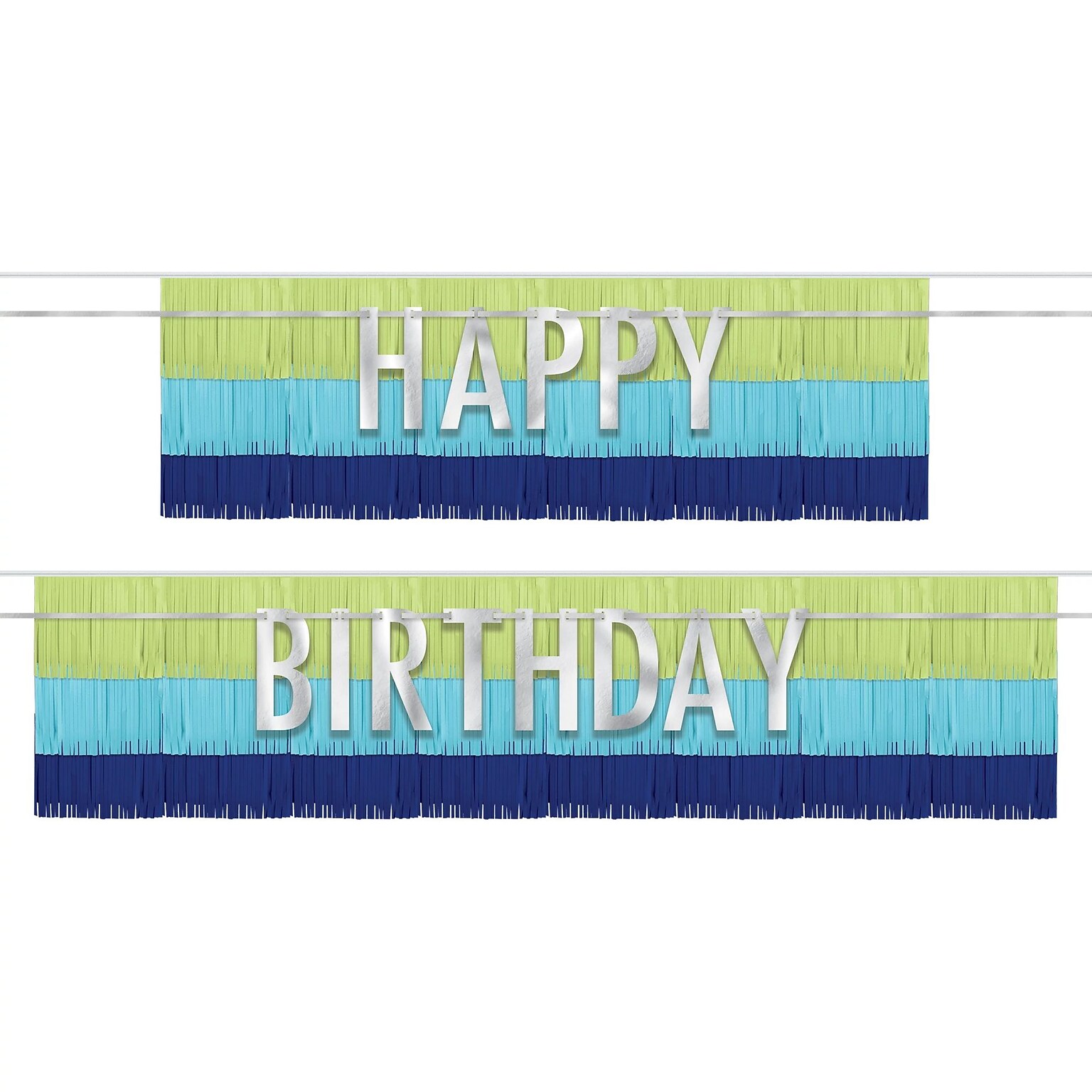 Party City Happy Birthday Fringe Banner Set, Blue/Green, 4/Pack (AM120893-NS)