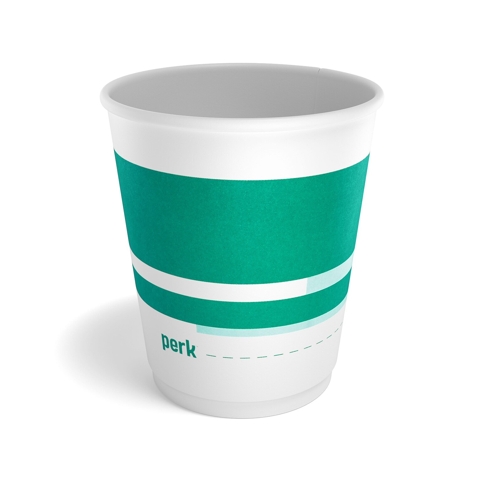 Perk™ Insulated Double Wall Paper Hot Cup, 10 oz., White/Teal, 40/Pack (PK59482)