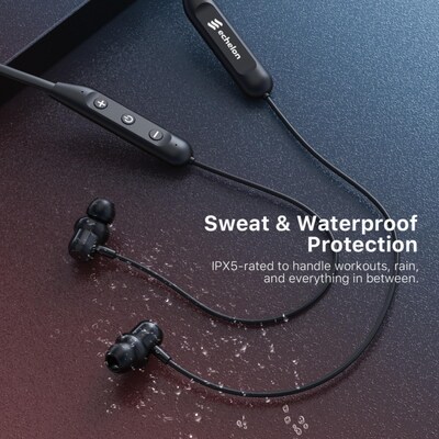 Neckband Wireless Earbuds 10 mm Drivers 20 Hour Playtime IPX5 Sweat-Resistant Black