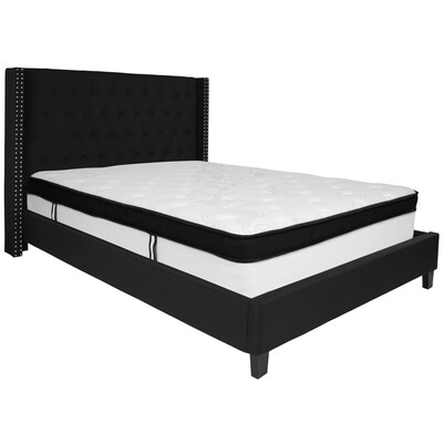 Flash Furniture Riverdale Tufted Upholstered Platform Bed in Black Fabric with Memory Foam Mattress,