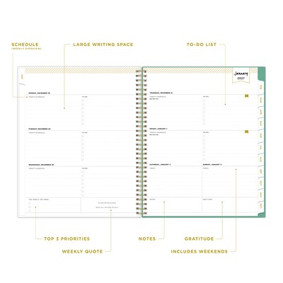 2027 Blue Sky Day Designer Peyton White 8.5 x 11 Calendar Year Weekly & Monthly Planner, Plastic Cover, White (103618-27)