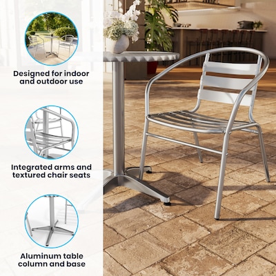 Flash Furniture Lila Indoor-Outdoor 23.5'' Round Table Set with 2 Slat Back Chairs, Aluminum (TLH24RD017BCHR2)