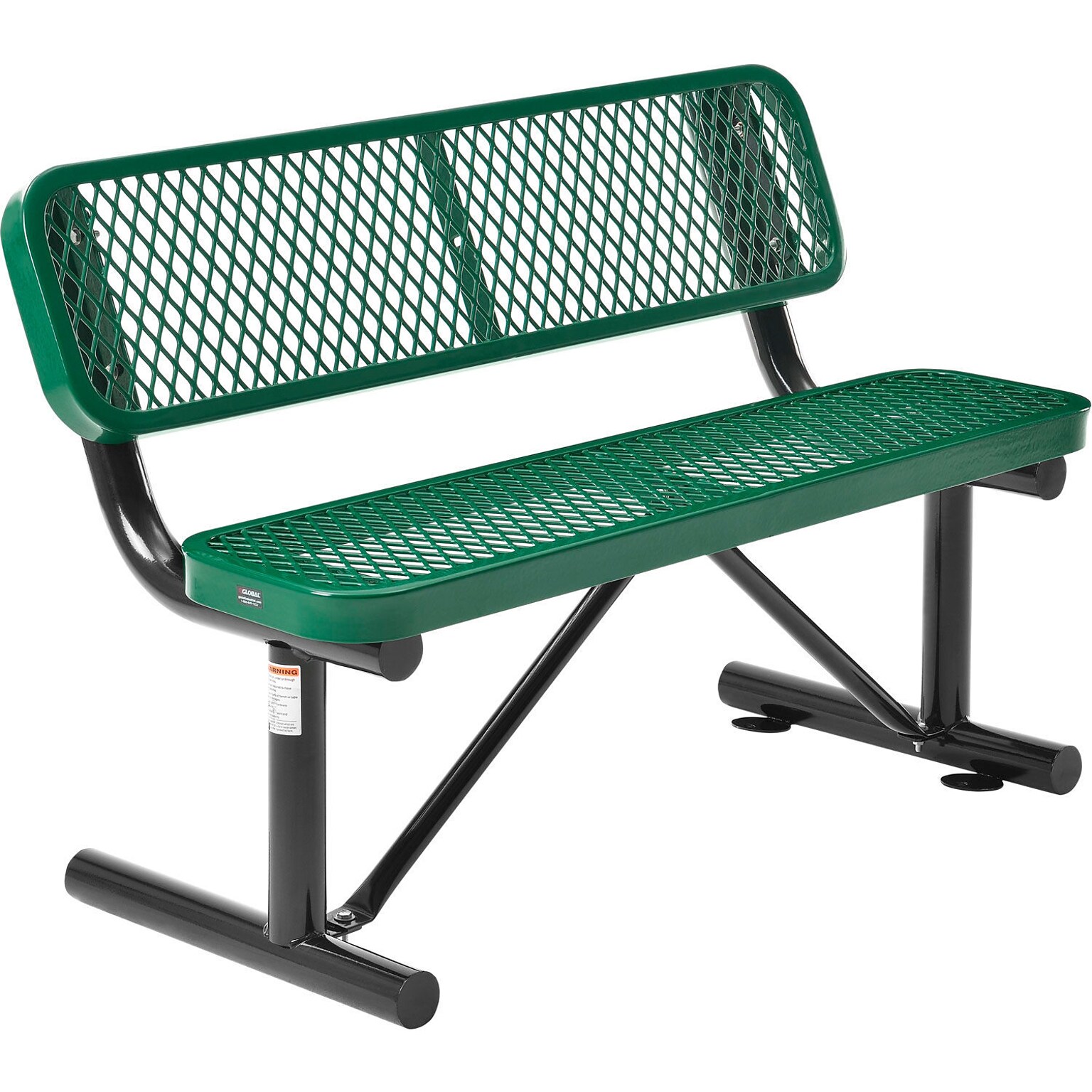 Global Industrial 4 Outdoor Steel Bench w/ Backrest, Expanded Metal, Green (695743GN)