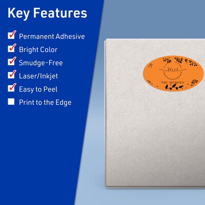 Avery Laser/Inkjet Multipurpose Oval Labels, 4.25 x 2.5, Bright Orange, 120/Pack (94058)
