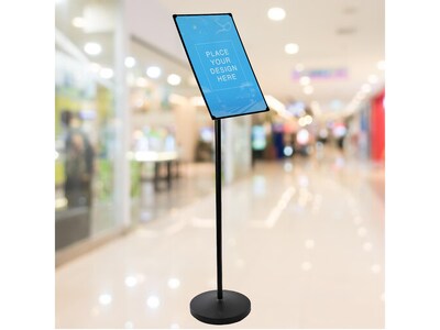 Azar Pedestal Sign Floor Holder, 11" x 17", Black Plastic (300357-BLK)