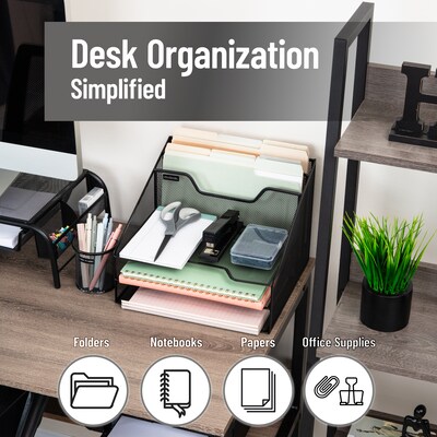 Mind Reader 5-Compartment Metal Desk File Organizer, Black, 2/Pack (2MESHBOX5-BLK)