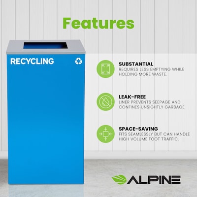 Alpine Industries Steel Recycling Bin, 29 Gallon, Blue (ALP4450-KIT-BLU-S-RE)