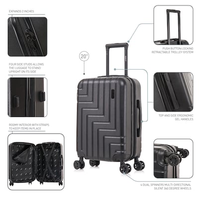 DUKAP Zahav 21.04" Hardside Carry-On Suitcase, 4-Wheeled Spinner, TSA Checkpoint Friendly, Black (DKZAH00S-BLK)