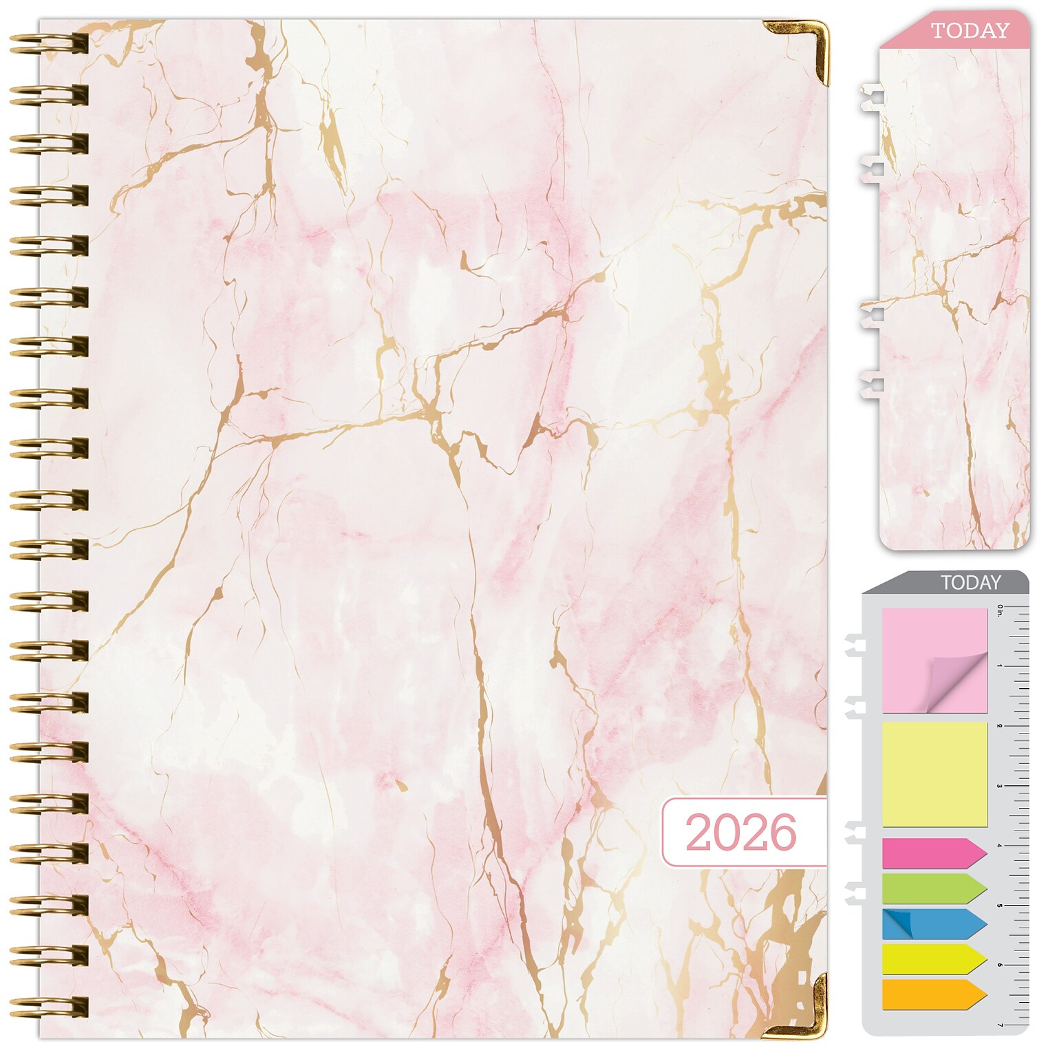 2026 Global Printed Products Pink Marble 8.5 x 11 Weekly & Monthly Planner, Paperboard Cover (NRY26-8511-01)