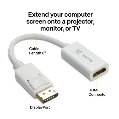 NXT Technologies 0.5' DisplayPort/HDMI Audio/Video Adapter, White (NX60396)