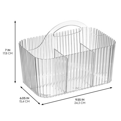mDesign 4-Section Plastic Desktop Caddy Organizer with Handle, Plastic, Clear (26051)