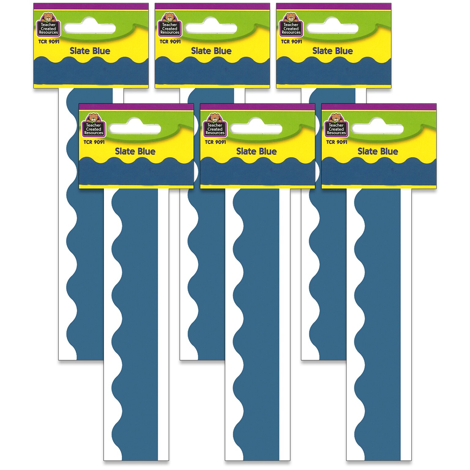 Teacher Created Resources Slate Blue Scalloped Border Trim, 2.19 x 35 ft., Slate Blue, 6 Packs/Bundle (TCR9091-6)