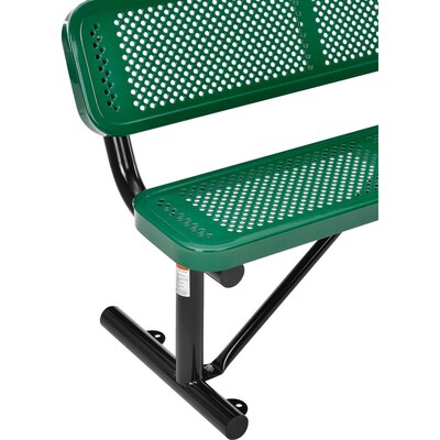 Global Industrial 4' Outdoor Steel Bench w/ Backrest, Perforated Metal, Green (695744GN)
