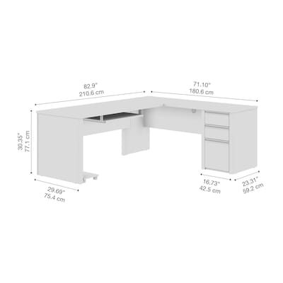 Bestar Connexion 72"W L Shaped Desk with Drawers and Keyboard Tray, Slate (93880-59)