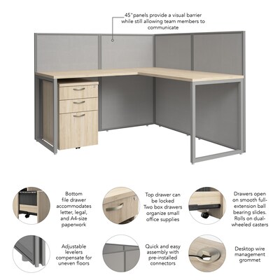 Bush Business Furniture Easy Office 45"H x 60"W L-Shaped Cubicle Panel Workstation, Natural Elm (EOD360SNE-03K)