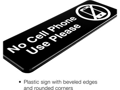 Excello Global Products No Cell Phone Use Please Indoor/Outdoor Wall Sign, 9" x 3", Black/White, 3/Pack (EGP-HD-0266)
