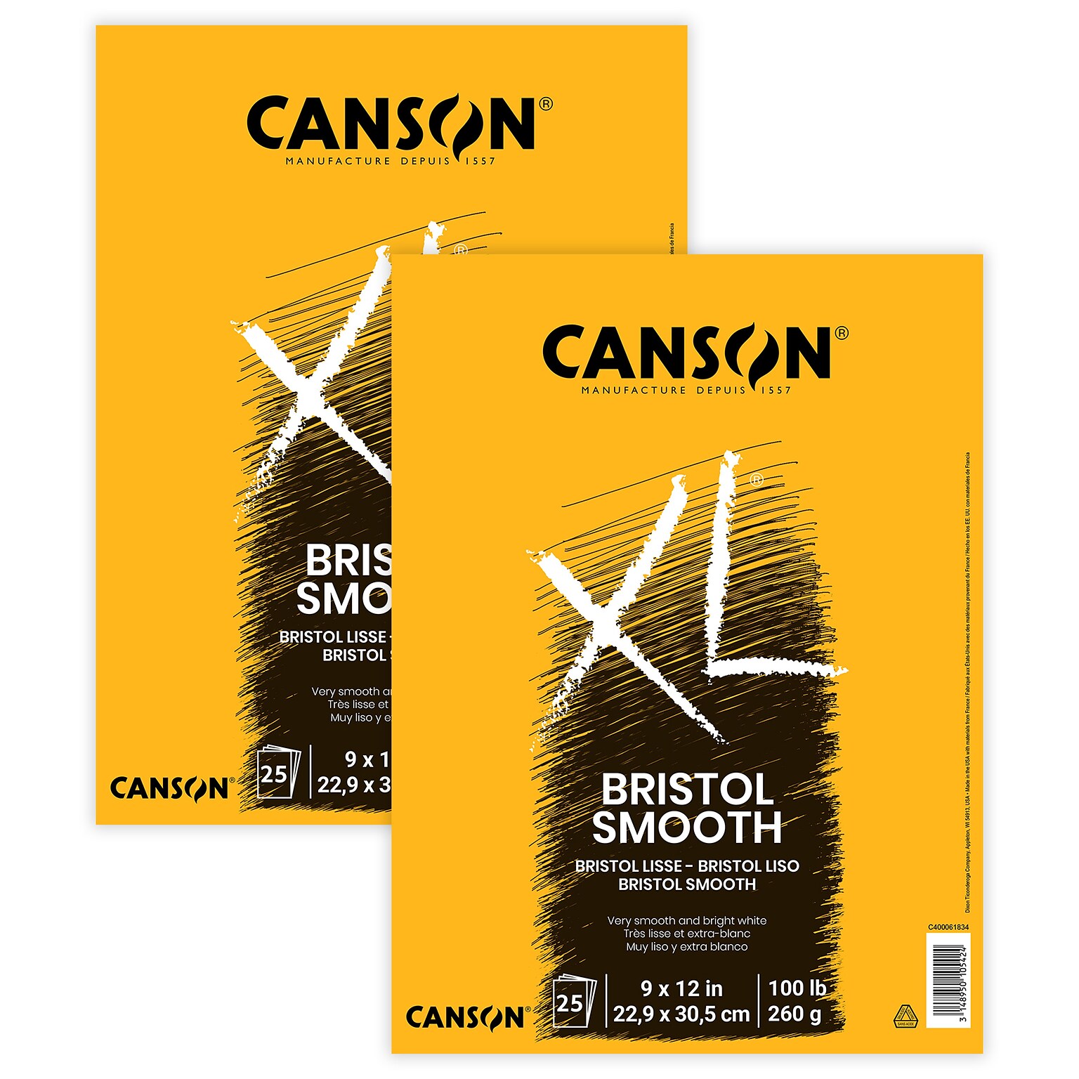 Canson XL Series 9 x 12 Bristol Sketch Pad, 25 Sheets/Pad, 2/Bundle (MCXC400061834-2)