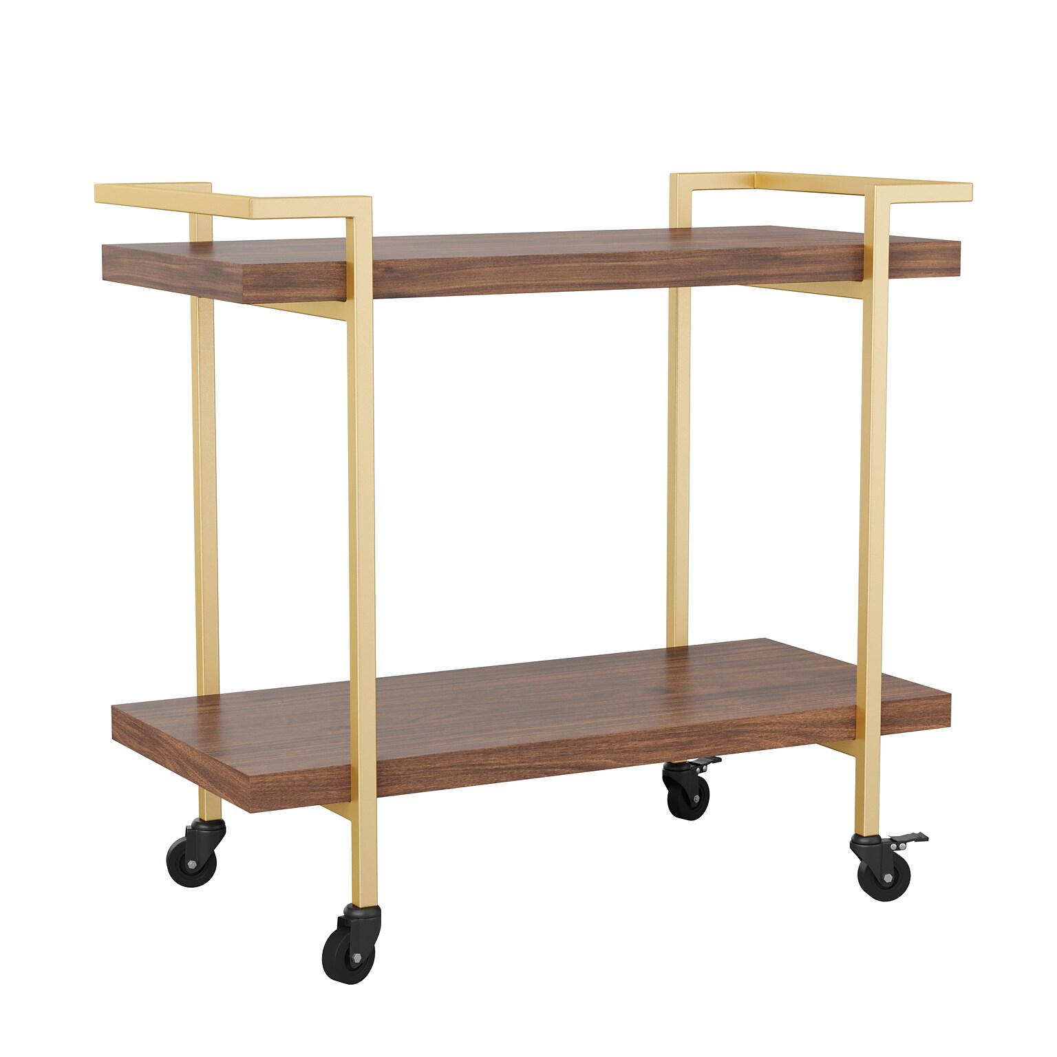 Martha Stewart Liam 2-Shelf Engineered Wood Mobile Office Storage and Printer Cart w/ Locking Wheels, Walnut (NANJH17107BRGLD)