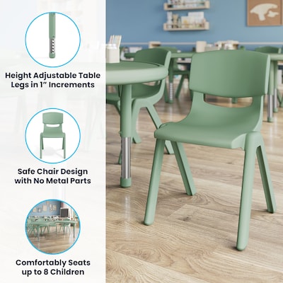 Flash Furniture Emmy Half Moon Activity Table Set, 65" x 35", Height Adjustable, Sage (YCX42MOONTBSGEE)