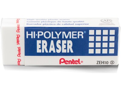 Pentel Hi-Polymer Block Eraser, White, 10/Box (ZEH10PC10)