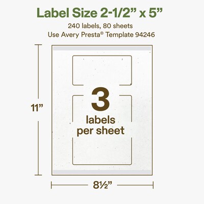 Avery Hemp Rectangle Laser/Inkjet Multipurpose Labels, 2-1/2" x 5", Off-White (240/Box)