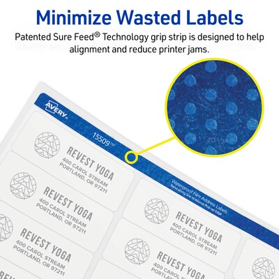 Avery Waterproof Film Laser Address Labels, 1" x 2-5/8", White, 300 Labels/Pack (15509)