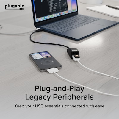 Plugable Universal USB-C to Dual USB-A 2.0 Splitter, Male to Female/Female, Black (USBC-2PORT)