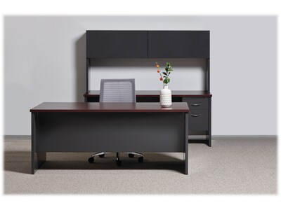 Hirsh 72"W Double-Pedestal Desk, Charcoal/Mahogany (20532)