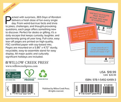 2027 Willow Creek 365 Days of Random 6.2 x 5.4 Daily Day-to-Day Calendar, Assorted Colors (64993)