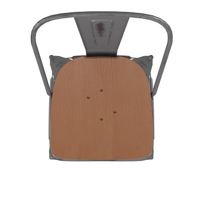 Flash Furniture Lincoln Contemporary Metal Vertical Back Indoor Barstool, Clear Coat/Teak (XUDGTP01B30PL1T)