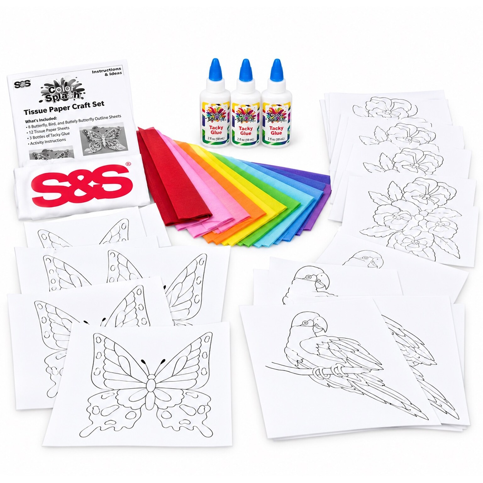 S&S Tissue Paper Collage Craft Kit, 12/Pack (GP1200)