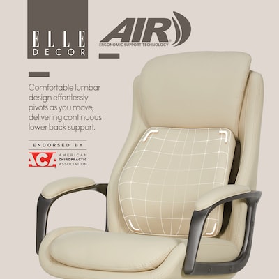 Elle Decor Rivendell AIR Lumbar Ergonomic Faux Leather Swivel Executive Chair, Cream (60124-CRM)